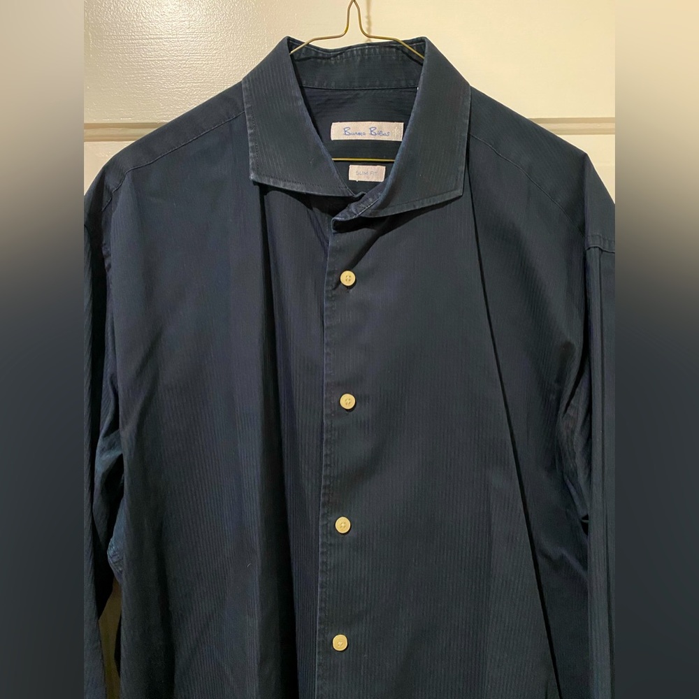 Burma Bibas slim fit Mens button down collar dress shirt black